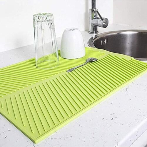 Rectangular Silicone Drain Mat for Drying Dishes Heat Resistant Pad Non-slip Tray Thick Water Pad Baking Tool Kitchen Utensils