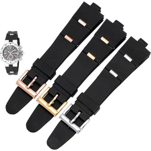 22mm /24mm Black Rubber Scuba Diver Watch Band Buckle Convex 8mm Rubber Strap Men and Women 2 Types Fit for BVLGARI