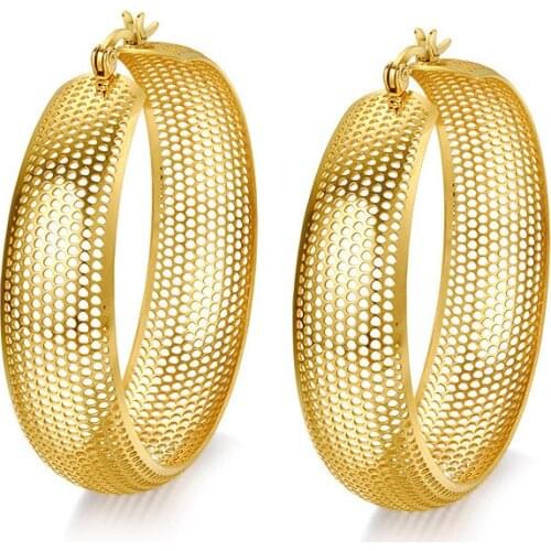 48mm Hollow Big Hoop Earrings Gold Color Stainless Steel Jewelry