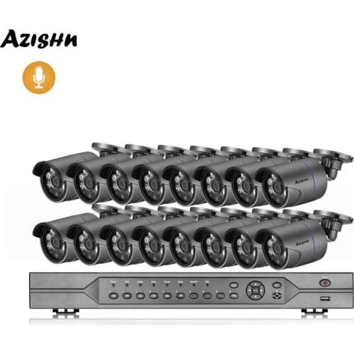 AZISHN 16CH 5MP PoE NVR Security System H.265 HD 5MP 3MP 2MP Outdoor PoE IP Camera Audio Recording CCTV Video Surveillance Kit