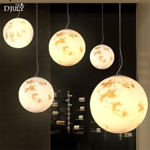 Nordic Resin fiber Moon spherical pendant lights for dining room clothing store home deco children bedroom hanging lamp fixtures