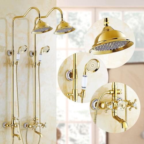 Shower Faucets Luxury Brass Rain Shower Set Dural Handle Wall Mount Gold Bathroom Faucet With Slide Bar Bathtub Faucet