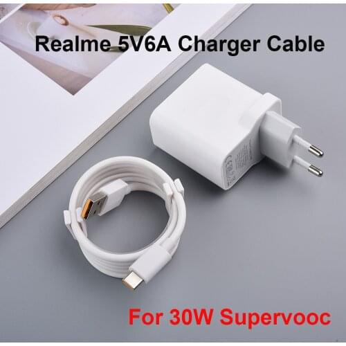 Realme 30W Super Charger EU Adapter 6A Supervooc Type C Cable For VOOC Charging Realme X50 6 7 Pro Q5 X50m V5 X2 X3 XT 730G X 6S