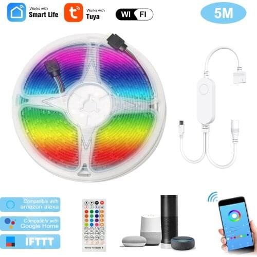 WIFI LED Strip Lights Kit 5m/16.4ft Length RGB Smart Light Strip Tuya APP Remote Control Dimmable Changing Color