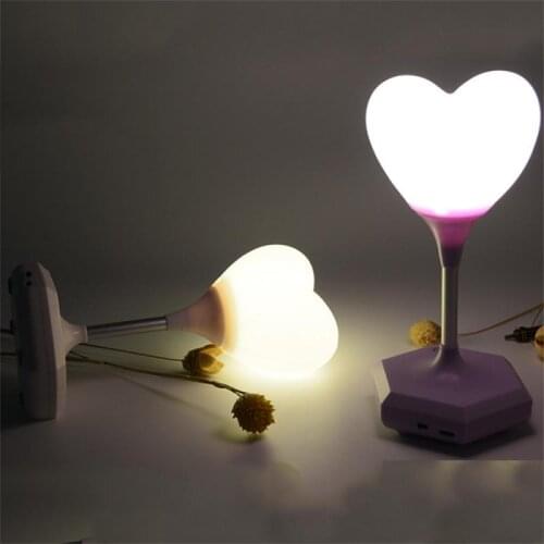 LED Night Light Silicone Heart Shape Touch Switch Dimming Recording/Remote Control USB Charging Romantic Bedroom Table Lamp