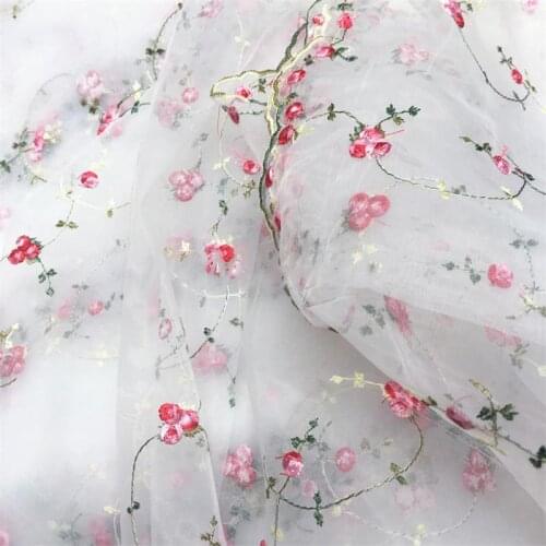 Pink Violet Flower Fabrics By The Meter Tulle Dress Neddlework Sewing Accessories Tablecloth