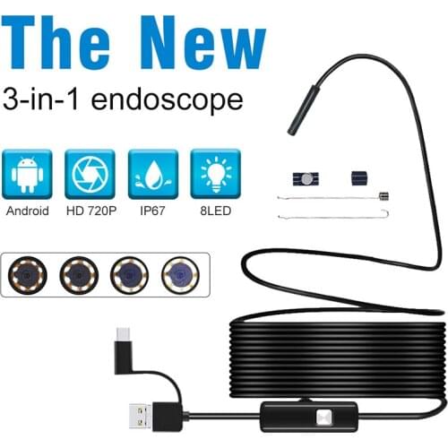 USB Android Endoscope Camera 8mm Lens 1/2/3.5/5m 720P Flexible Snake Tube Inspection Endoscope Phone & PC Borescope