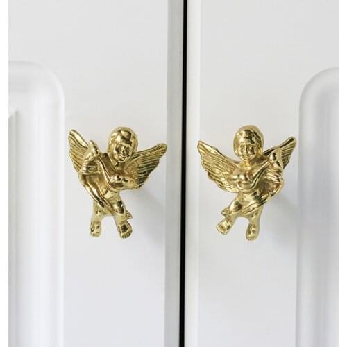 High quality solid creative pure copper angel furniture handle brass drawer shoe cabinet tv cabinet cupboard dresser knob pull