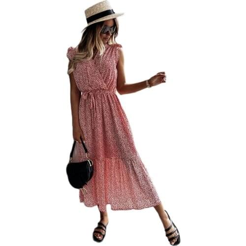New Design Good Quality Factory Price Fashion Hot Selling Womens Polka Dot Commuter Sleeveless V-Neck Dress