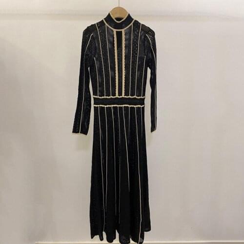 S family 2021 spring and summer new womens dress small fragrance stripe knitting mesh hollow out Jumpsuit long skirt sfpro01211