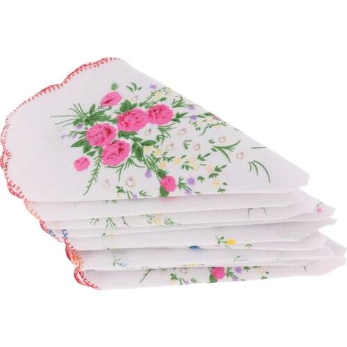 10PACK Womens Cotton Handkerchiefs Assorted with Wavy Edge and Print Floral