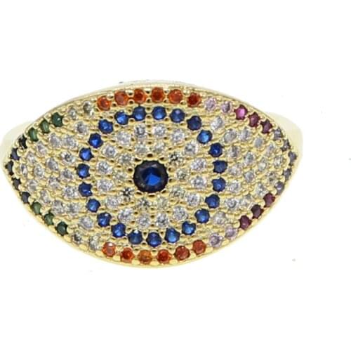 2019 summer trendy Gold filled lucky evil eye midi finger ring for women girls rainbow colorful cz fashion party cute jewelry