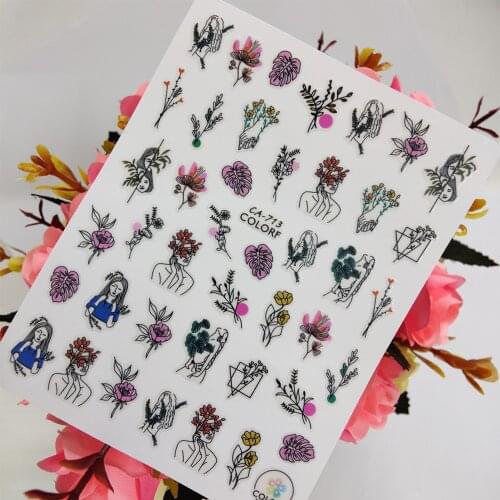 3D Flower Leaf Geometric Girl Stickers for nails Design Self adhesive Nail Art Decoraciones Sliders Foil Manicure Accessories
