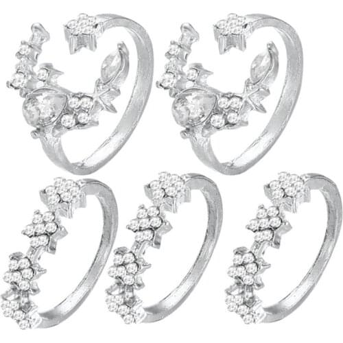 5 Rings Set New Bohemian Vintage Women Alloy Star Moon Shape Finger Rings Punk For Women Jewelry Couples Rings Bijouterie