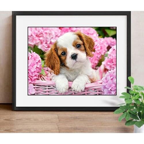 5D DIY Diamond Painting Dog Diamond Mosaic Animal Picture Of Rhinestone Diamond Embroidery Cross Stitch Flower Decoration