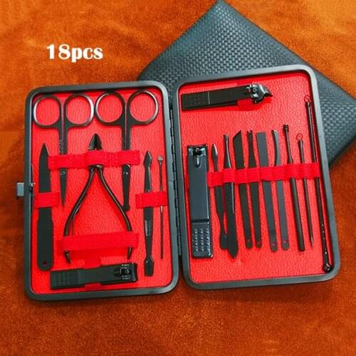 Black Stainless Steel Professional Pedicure Manicure Tool Set Cleaning Ear Spoon Scissor Nail Clipper Trimmer Portable