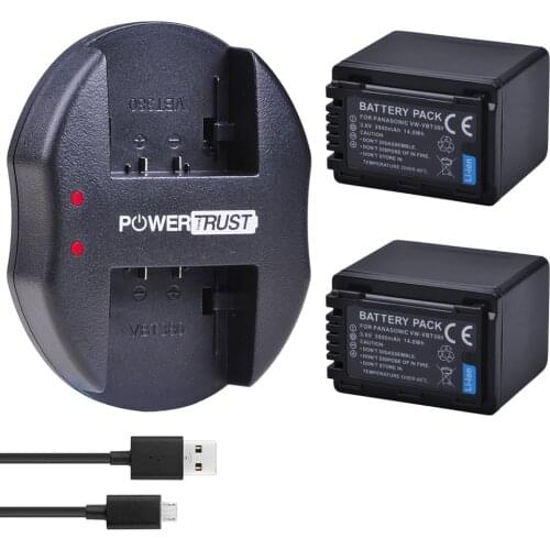2x 3900mAh VW-VBT380 VW-VBT190 VBT380 Battery + Charger for Panasonic HC-VXF999, HC-VXF990, HC-VX870, HC-VX989, HC-W570, HC-W580