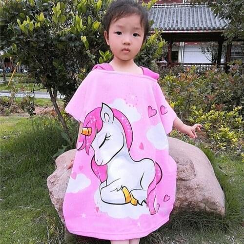 Unicorn Bath Towels Kids Soft Microfiber Children Hooded Bathrobes Boys Girl Swimming Towel Baby Toddler Beach Poncho 60x120cm