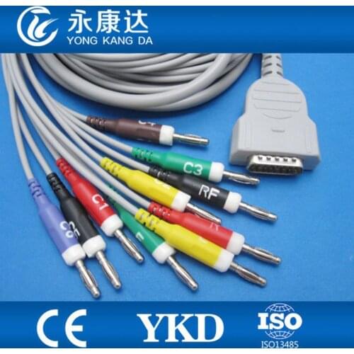 Free Shipping Compatible GE 10-leads ECG EKG Cable With IEC/ Banana 4.0 plug, 3.5M