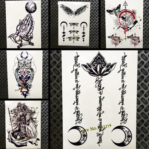 Black Lotus Moon Islam Temporary Tattoo Stickers Muslim Mosque Body Art Waterproof Tattoo God Allah Bless Quran Arabic Quotes