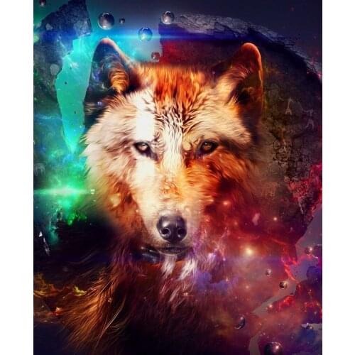 JMINE Div 5D Colorful Wolf Full Diamond Painting cross stitch kits art High Quality Animal 3D paint by diamonds