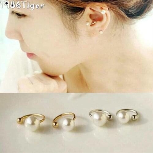 12Pcs/lot big pearl bead clip earrings for woman gold silver ball beaded ear cuff jewelry gift lady girl punk