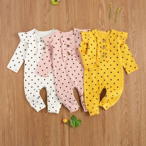 Newborn Baby Girl Clothes Ruffles Polka Dot Round Neck Long Sleeve Romper Jumpsuit One-piece Suit for Photography Party