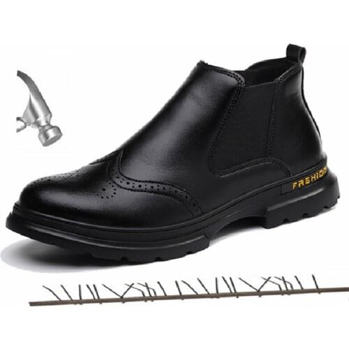 Leather Boots Men Work Shoes Steel Toe Cap Safety Shoes Men Indestructible Waterproof Non-slip Wear-resistant Work Boots