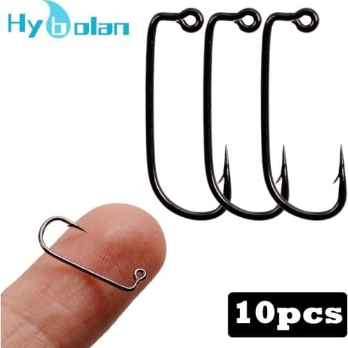 10pc Fishing High Carbon Steel Fishhook Black Saltwater Freshwater 90 Degree Aberdeen Offset Jig Hooks Size 8# Small Accessories