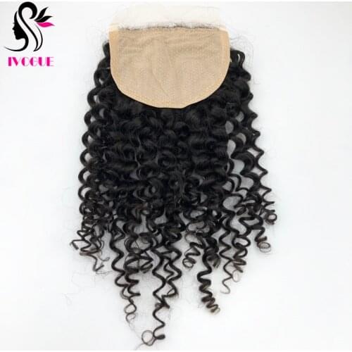 5*5 Kinky Curly Silk Base Lace Closure Human Hair Fake Scalp Silk Top Closure Remy Hair Extensions with Baby Hair Natural Black