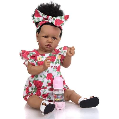 Black baby dolls pop green African 22inch bebe reborn silicone vinyl newborn poupee boneca baby soft toy girl kid toddler