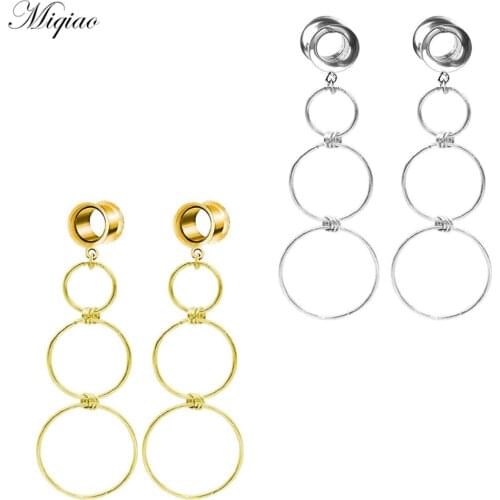 Miqiao 2pcs Hot Sale Stainless Steel Exaggerated Circle Pendant Double Horn Ear Expander Body Exquisite Piercing Jewelry