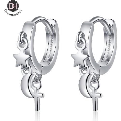 Fashion Korean Style 925 Silver Star Moon Cross Charm Clip Earrings Jewelry