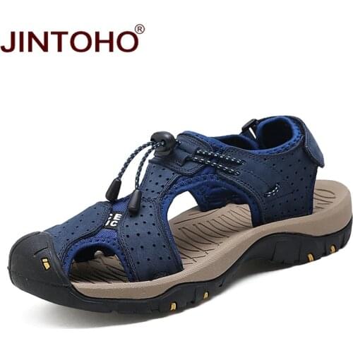 JINTOHO Summer Men Shoes Mens Leather Sandals Fashion Flat Sandals For Men Genuine Leather Men Sandals Beach Sandals Shoes