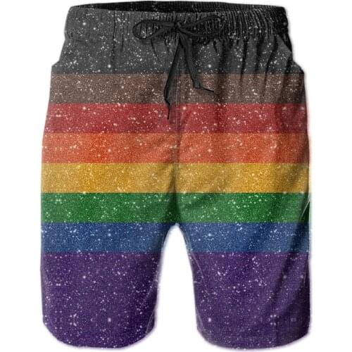 Male Shorts Causal R333 Breathable Quick Dry Humor Graphicbasketball Faux Glitter Inclusive Rainbow Pride Flag