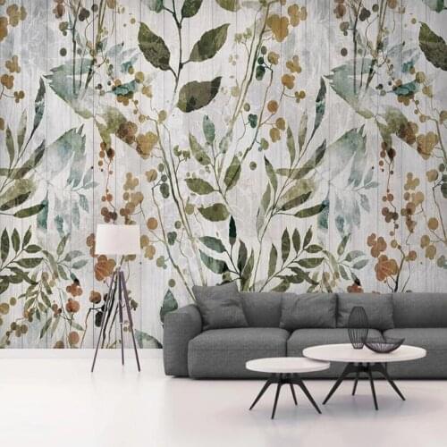 Custom Any Size Mural Wallpaper Modern Nordic Style 3D Leaves Wood Plank Vintage Background Wall Decor Living Room TV Wallpapers