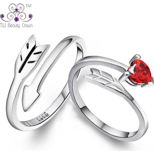 2017 New Fashion Real 925 Sterling Silver Adjustable Size Cupids Arrow Love Heart Rings For Men & Women Lovers Wedding Jewelry