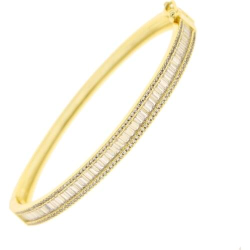 2021 New Fashion Women lady European Classic Iced Out Bling Micro Paved Baguette CZ wide band Bangle Bracelets wedding Jewelry