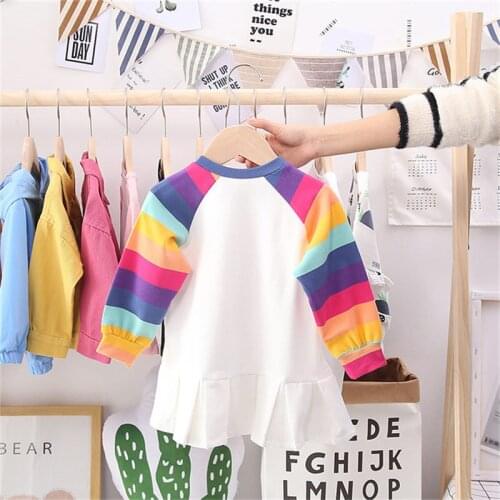 New Style Girls Rainbow pattern Dresses Baby girl autumn long sleeve clothing colorful Princess one-piece clothes