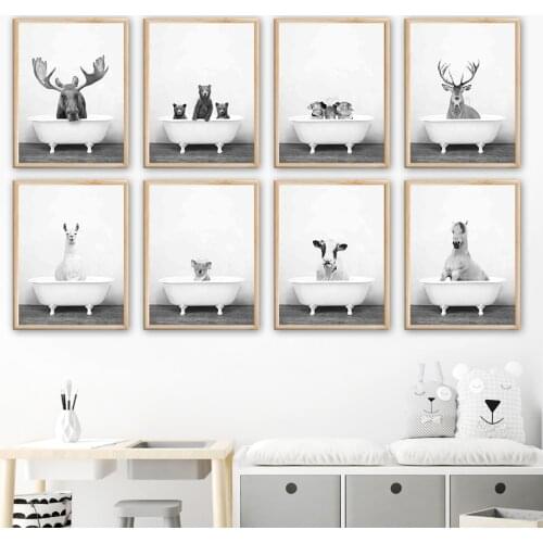 Elk Bear Reindeer Alpaca Koala Cow Horse Wall Art Canvas Painting Nordic Posters And Prints Wall Pictures For Living Room Decor