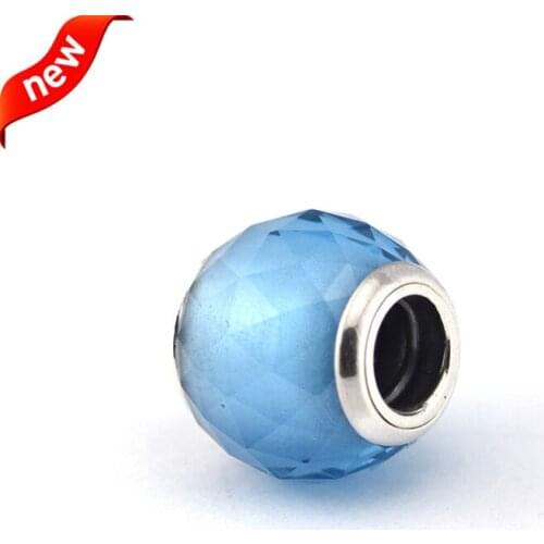 Fits for Pandora Charms Bracelets Geometric Facets Beads 100% 925 Sterling Silver Jewelry with Sky Blue CZ Free Shipping