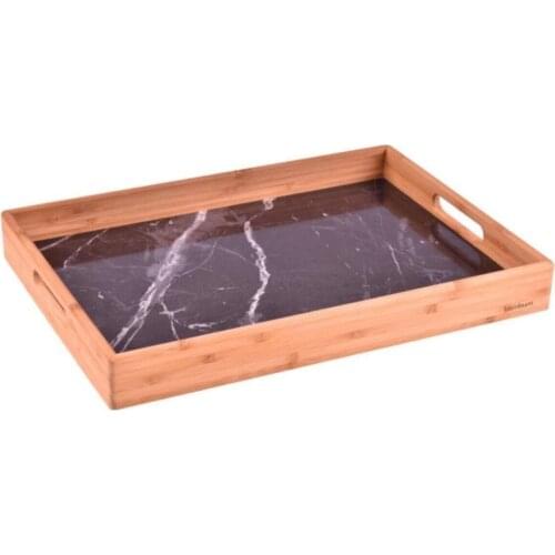 Black Marble Patterned Tray Ivory Small Size, Black Plate Marble Tray Wooden Tray Bamboo Kitchen TeaHome Decoration Serving