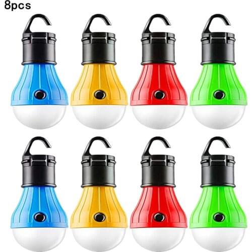 8pcs Portable Lantern Tent Lamp for Camping LED Bulb Carabiner Bulb Light Hunting Night Fishing Working Light Waterproof Torch