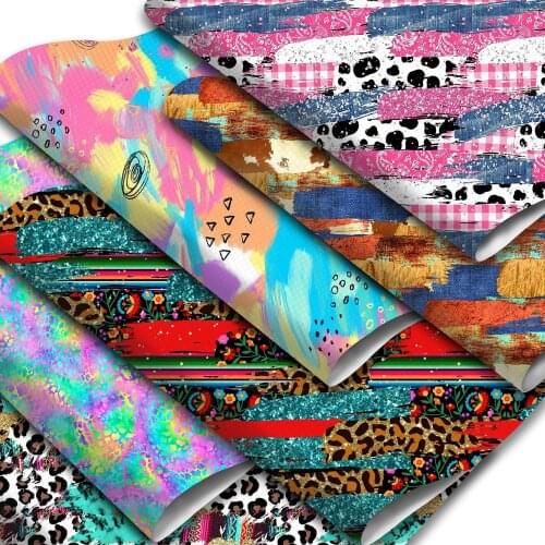 Geometric Theme Faux Leather Sheets Cow Leopard Printed Synthetic Leather Fabric 20x33cm for DIY Earrings Hair Bows Crafts