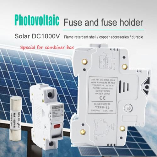 PV Solar Fuse 1000V DC Fusible 10x38 gPV, Fuse Holder for Solar System Protection YTPV-32