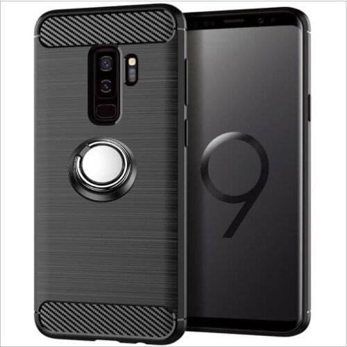 For Samsung Galaxy S9 Plus Cases Luxury Brushed Carbon Fiber Phone Case For Samsung Galaxy S9 Plus Magnetic Ring Holder Cover