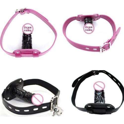 5 / 10 CM Silicone Dildo Mouth Gag Sex Products Black Slave PU Leather Harness Restraint Strap On Dildo Penis Mouth Gag Sex Toys