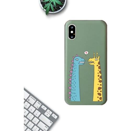 Cartoon Giraffe Dinosaur Heart Silicone Matte Soft Shell Phone Case for iPhone X XS XR 11 11Pro Max 7 8 6 6S Plus Phone Cover