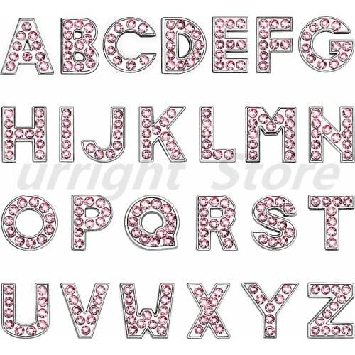 Slide charms slider for women kids 1pc pink English letter Alphabet Internal Dia:8mm Fit 8mm DIY keychain Bracelet Pet Collar