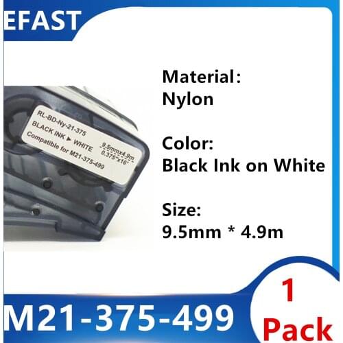 Replacement 0.25'' to 0.75'' 4.9m Nylon Black on White Label Tape Cintas for Use in BMP21 Plus Lab Handheld Ribbon Printer